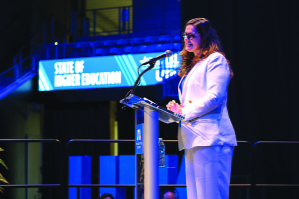 President Cowley announcing the RISE 100 initiative at UTA